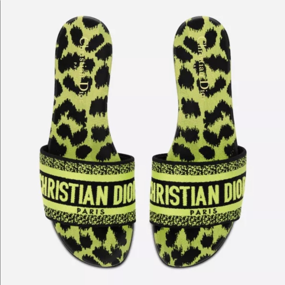 DIOR Lime Pop Mizza Leopard Embroidered Dway Slide Sandals  SOLD OUT